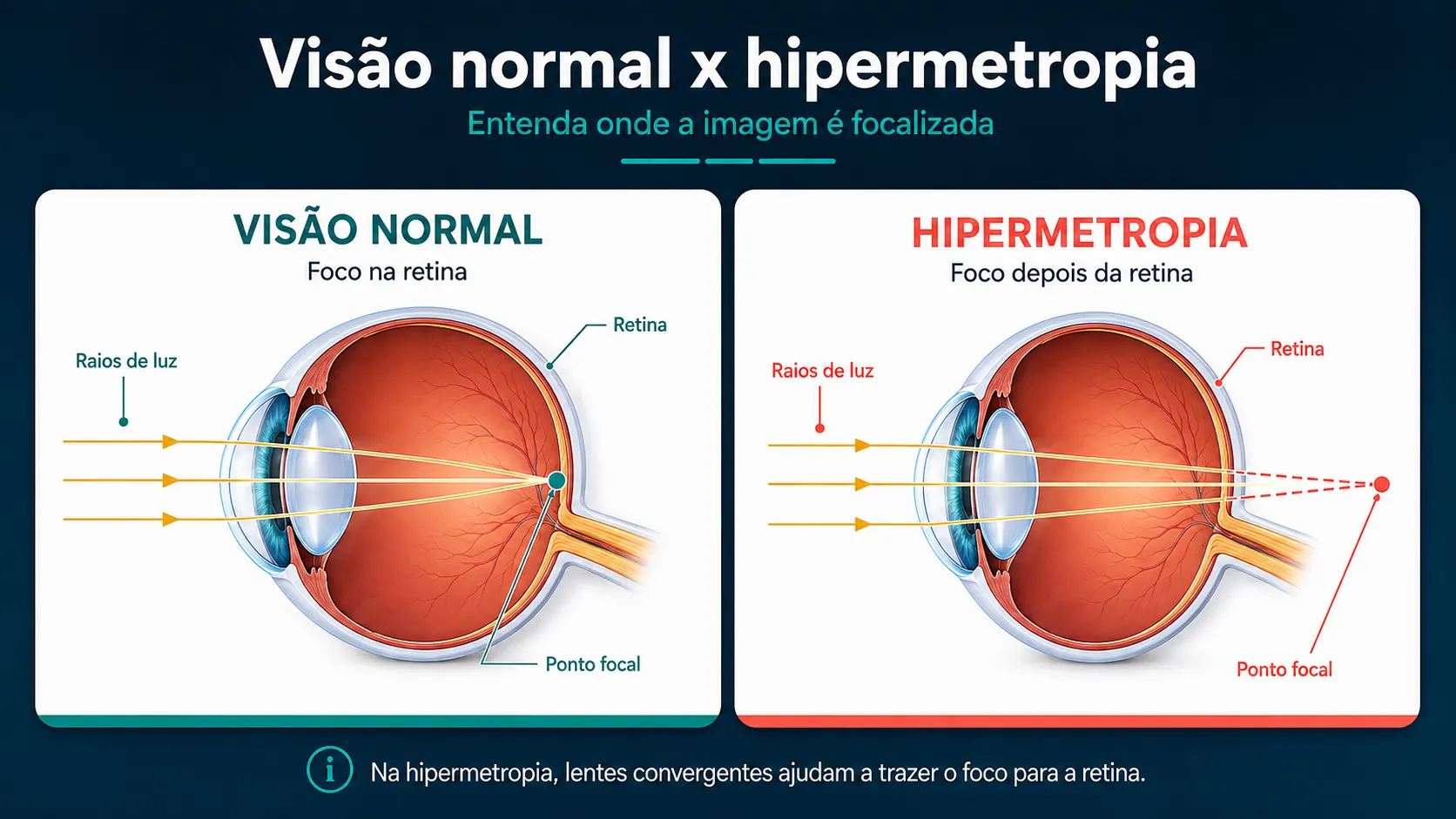 comparação entre a visão normal x visão que apresenta hipermetropia - Óculos Vine