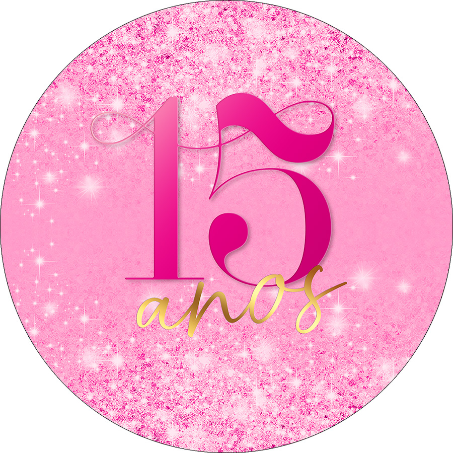 Painel De Festa Redondo 1,50x1,50 15 Anos Pink Efeito Glitter