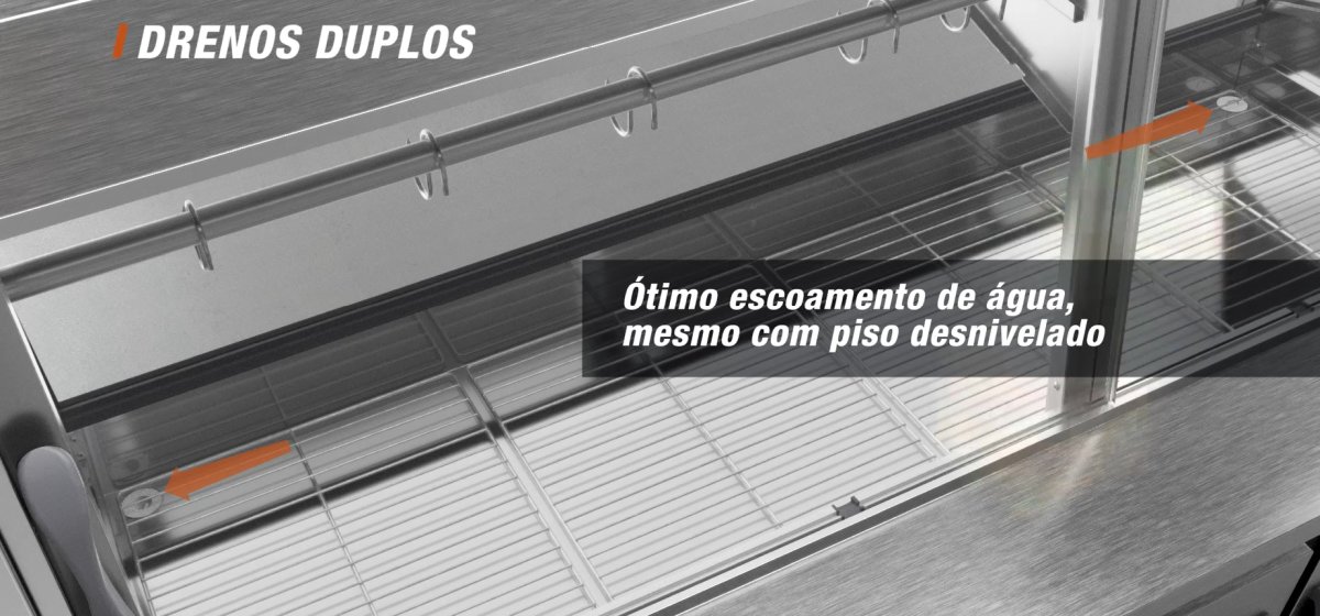 Drenos Duplos - Ótimo escoamento de água, mesmo com piso desnivelado.