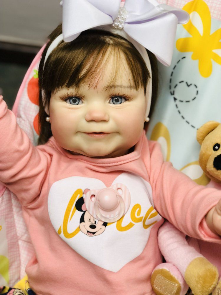 BEBÊ REBORN MENINA REALISTA POPY OLHO AZUL CRIANÇA REAL CABELO FIO