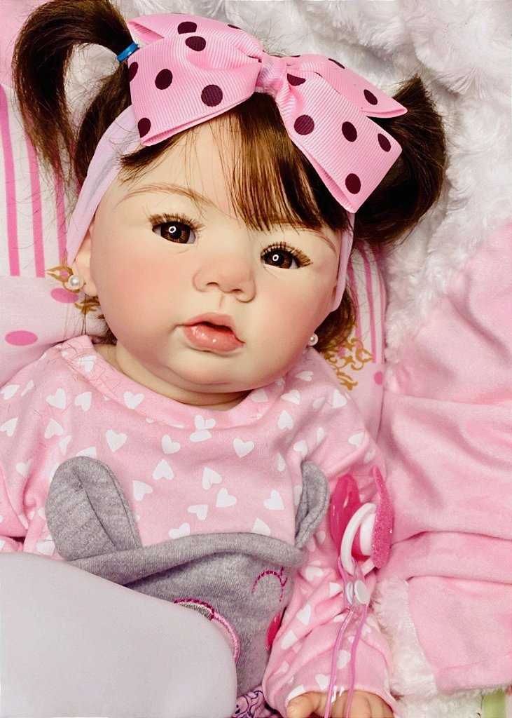 BEBÊ REBORN MENINA HIPER REALISTA CABELO FIO A FIO ADRIANNE TODA EM  SILICONE - Maternidade Mundo Baby Reborn