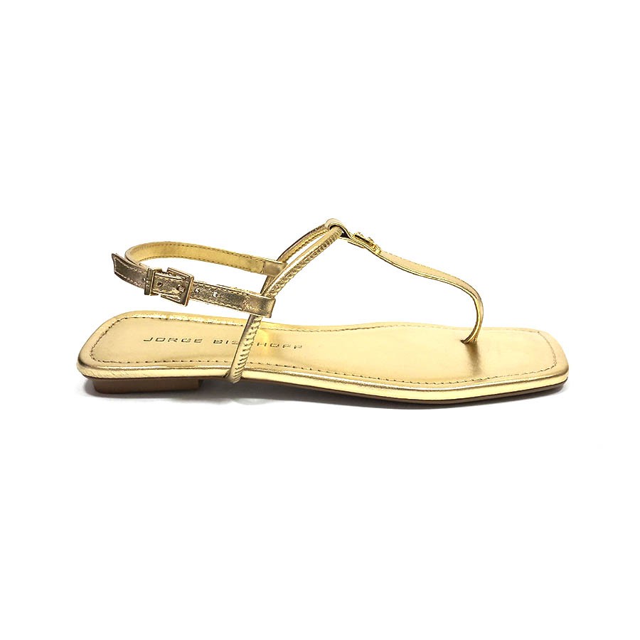 Sandália Rasteira Jorge Bischoff Dourada em Couro Metalizado J16793011001 -  Pisar - Calçados femininos