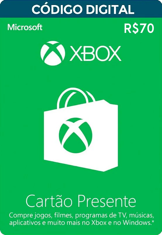 Cartao Xbox Live gift card 70 R CardLandia
