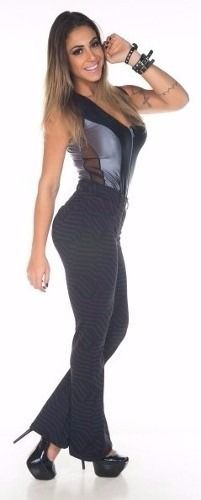 calça flare jacquard preta