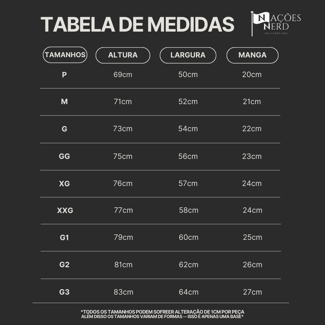 Tabela de Medidas - Adulto