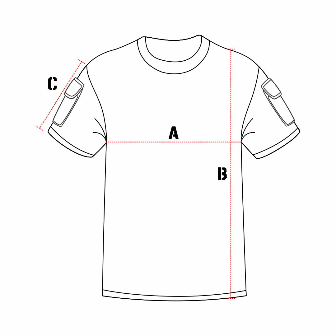 Camiseta com marcações em A, B e C