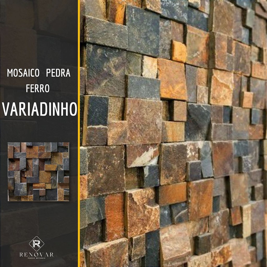 Mosaico de Pedra Ferro Ferrugem 30x30cm und - Original Pedras