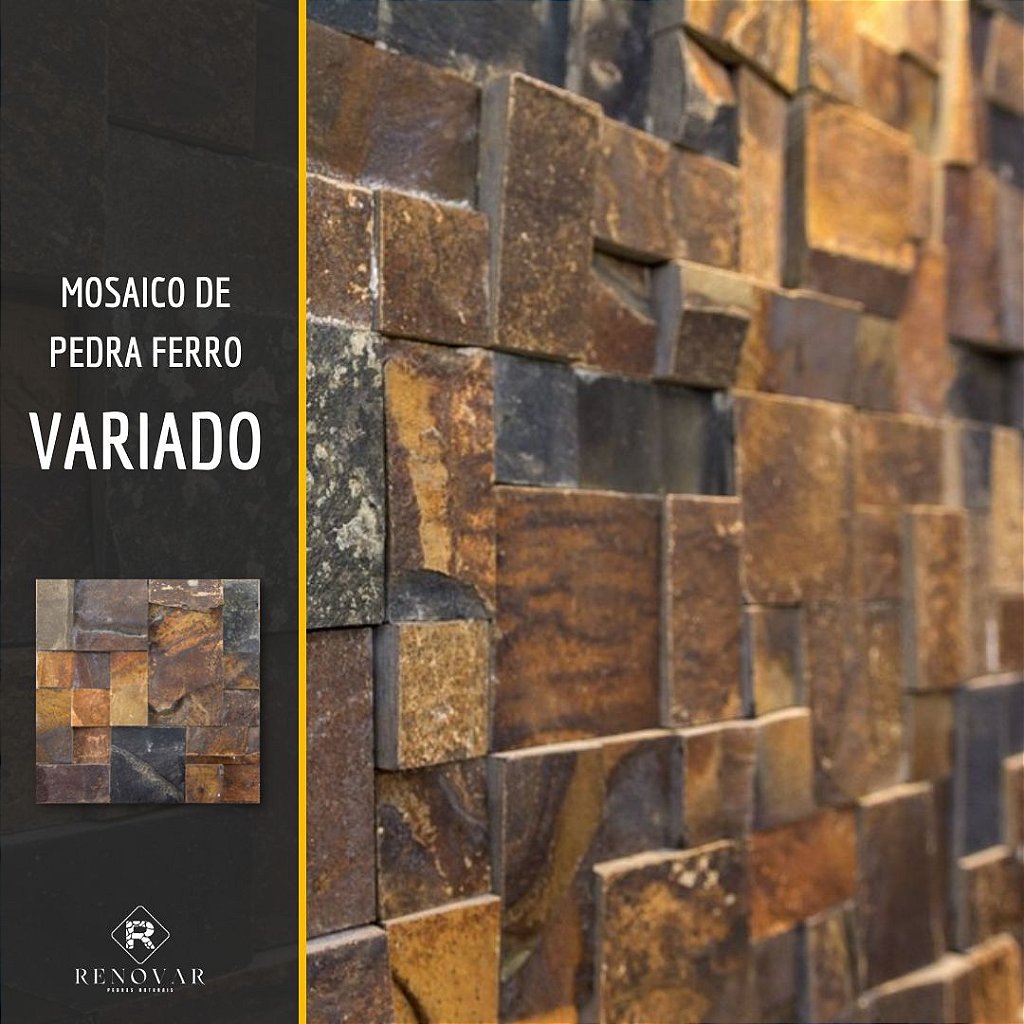 Mosaico de Pedra Ferro Ferrugem 30x30cm und - Original Pedras