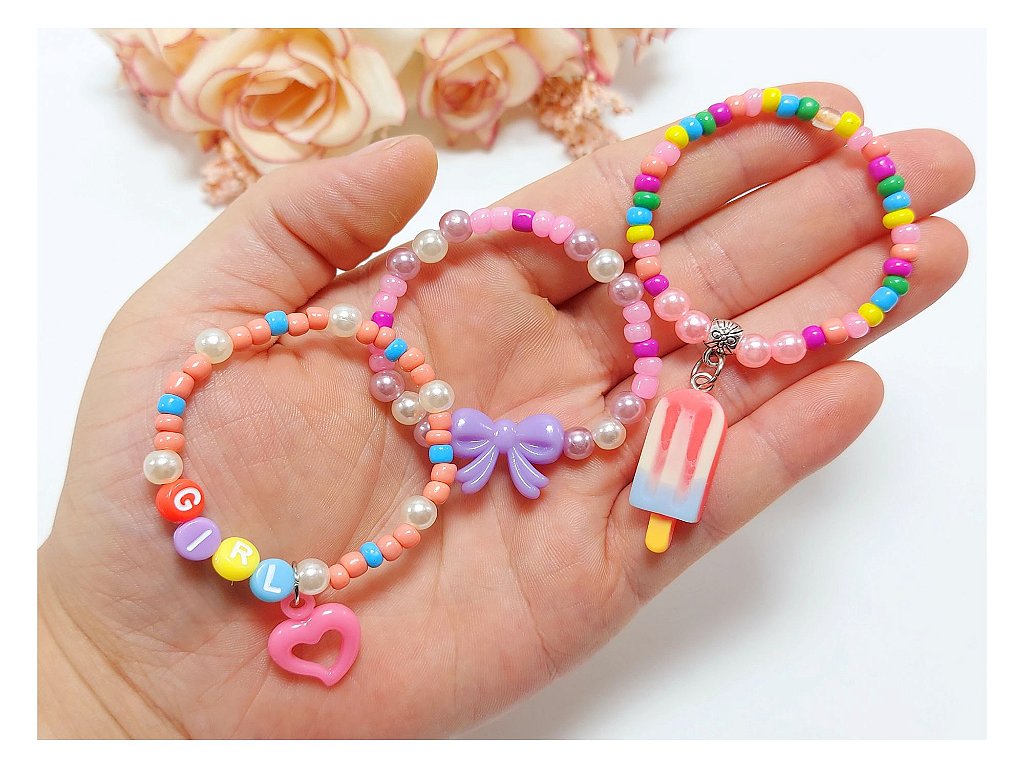 Kit miçangas coloridas de fazer pulseiras colar infantil - Armarinhos Lahr
