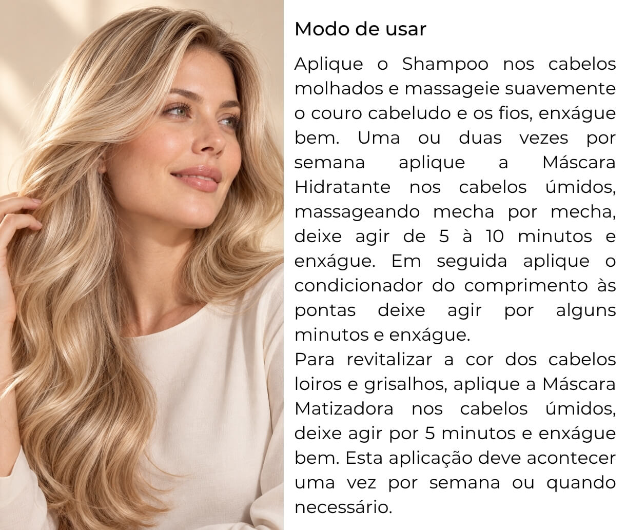 Modo de usar o shampoo, a máscara hidratante, o condicionador e a máscara matizadora Acqua Uva