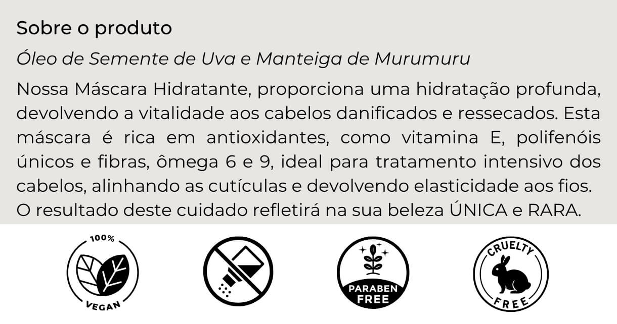 Informações sobre a Máscara Hidratante Acqua Uva e seus ingredientes