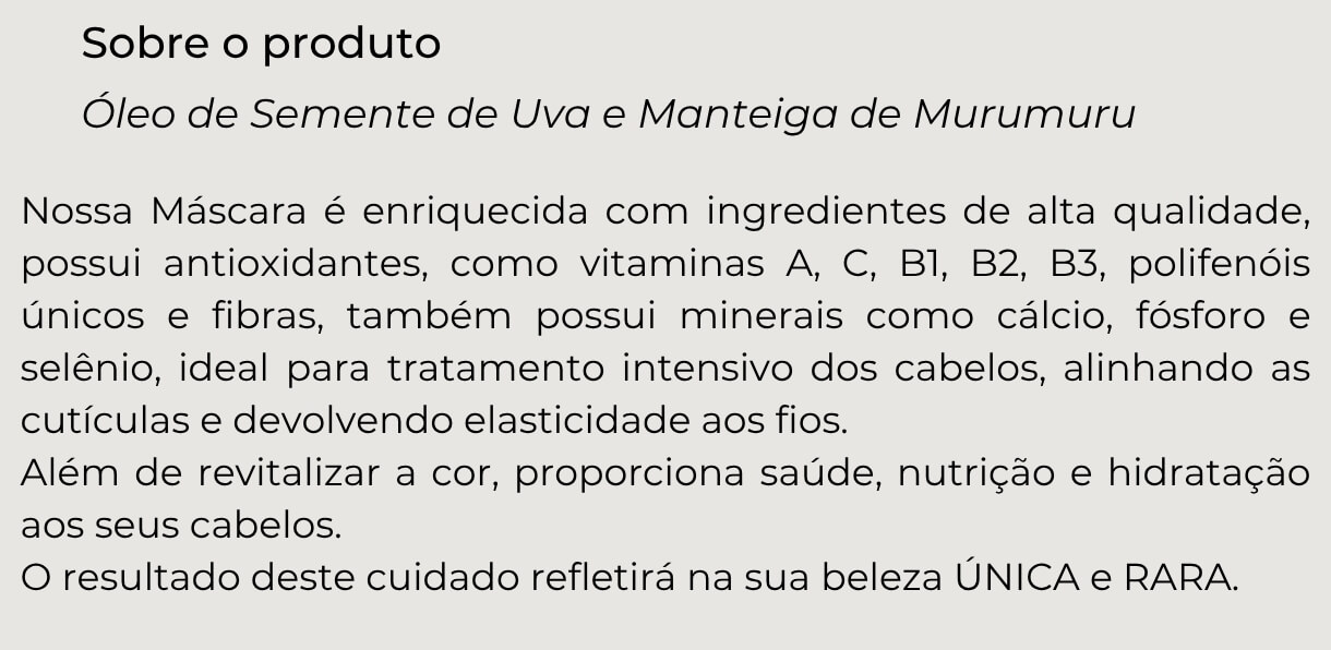 Informações sobre a Máscara Matizadora Acqua Uva e seus ingredientes