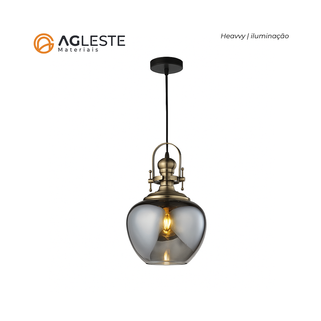 Pendente Aisha Fumê Ø28x45cm Vidro e Metal – Hevvy SL-5831