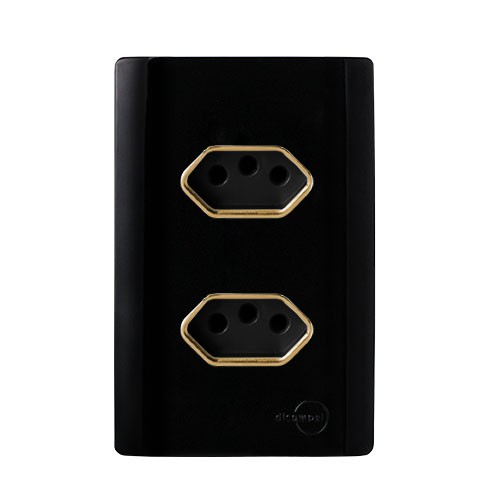 CJ TOMADA DUPLA 20A 4X2 - NOVARA PRETO BRILHANTE GOLD - AG Leste