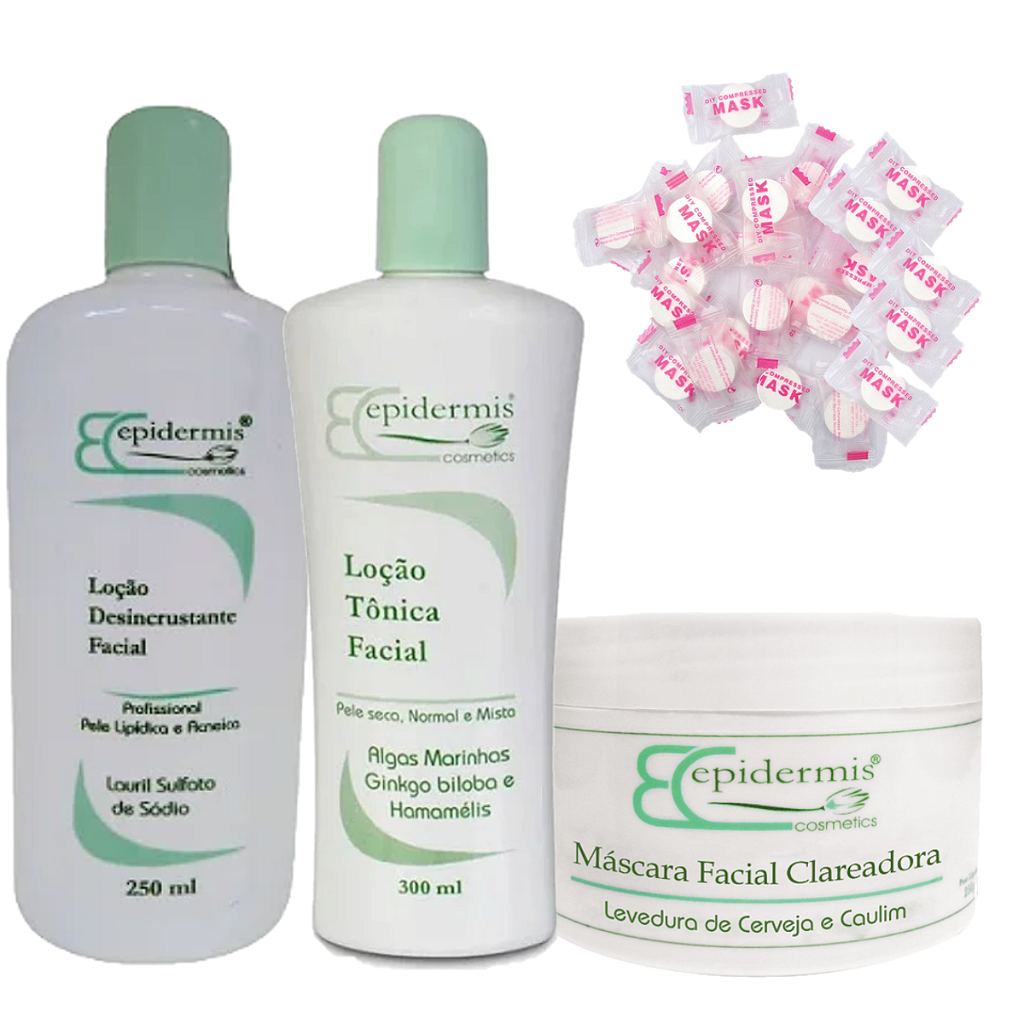 Kit Facial Clareador e Limpeza Vegano Epidermis - Cosméticos Natalia