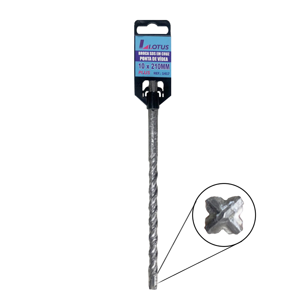 Broca para Concreto Sds Plus Vídea Cruzada 10mm x 210mm Lotus 1417