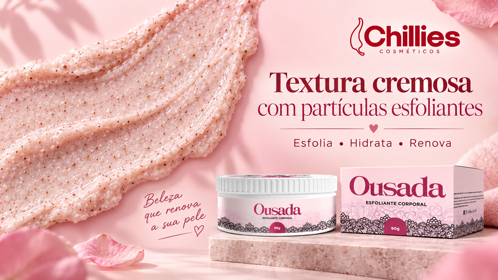 Textura do Esfoliante Corporal Ousada Chillies 90g com partículas esfoliantes