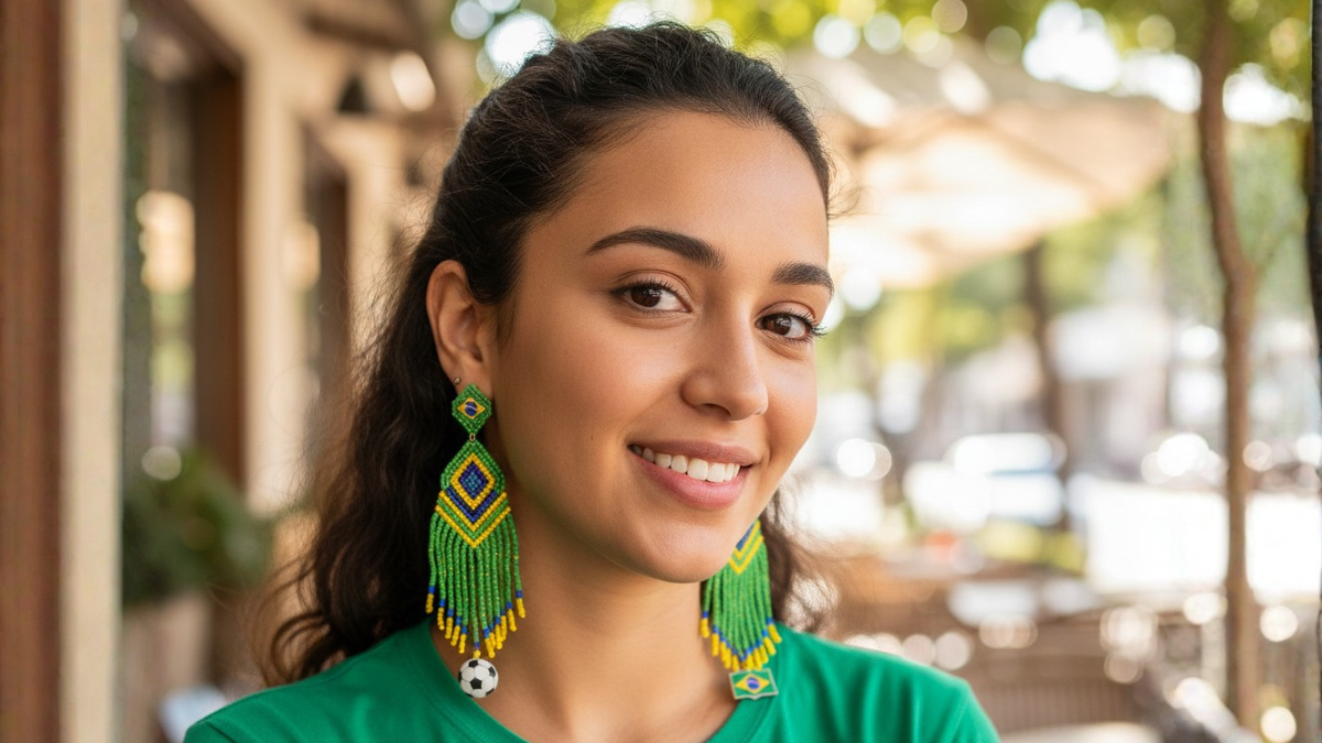 Brincos de Miçangas com Tema Bandeira do Brasil