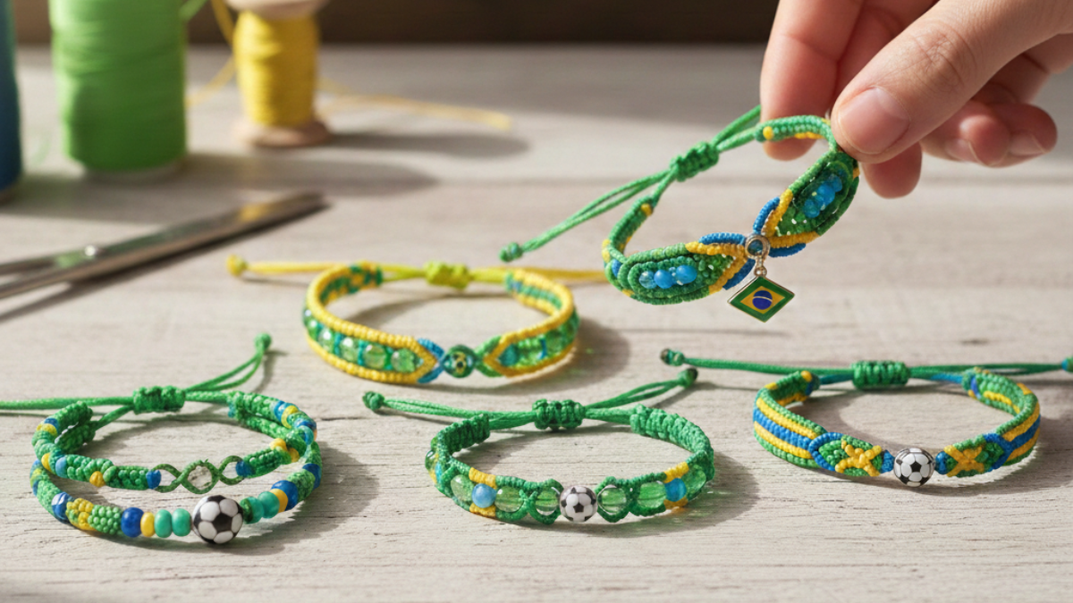 Pulseiras em Macramê ou Miçangas Verde, Amarelo e Azul