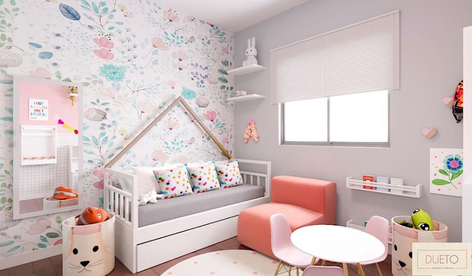 Decoração online - Quarto com papel de parede