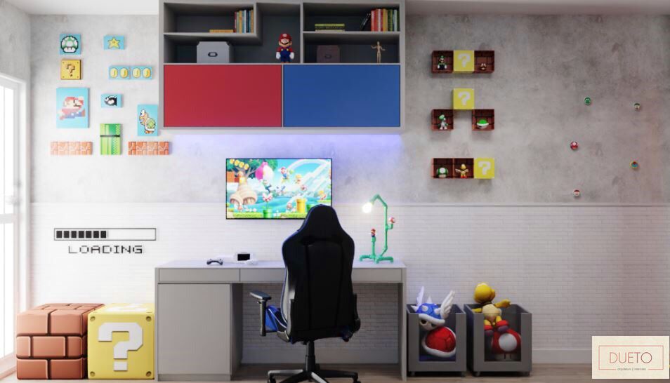 Decoração online - Quarto com home office, escritório