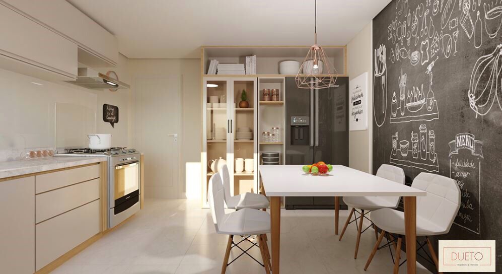 Decoração online - Cozinha branca - parede lousa