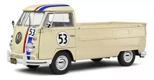 Miniatura Carro Volkswagen Kombi T1 Race 53 Pick-up Bege-1/18