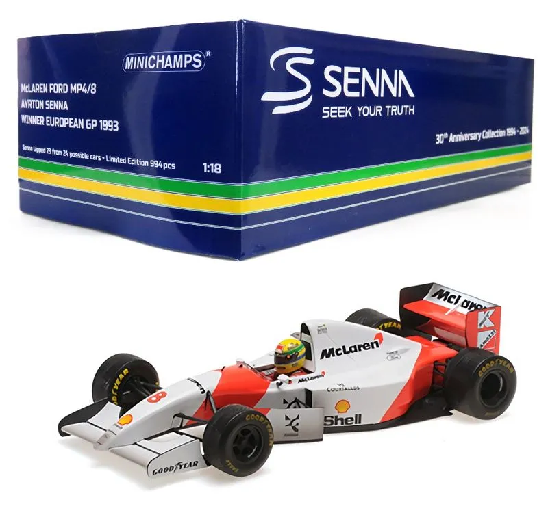 Miniatura F1 Ayrton Senna McLaren MP4/8 1993 1/18 - AutoMOTIVO Store