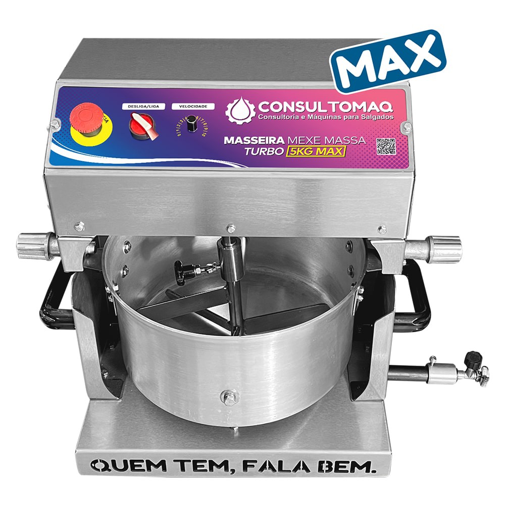 Masseira Mexe Massa Turbo 5kg MAX, Aço Inxo e Panela de Alumínio