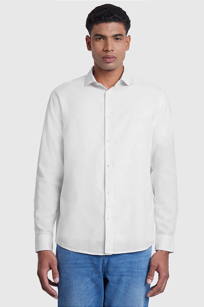 Aramis Camisa Manga Longa Slim Linho e Algodão Branco - Casa Das Camisas