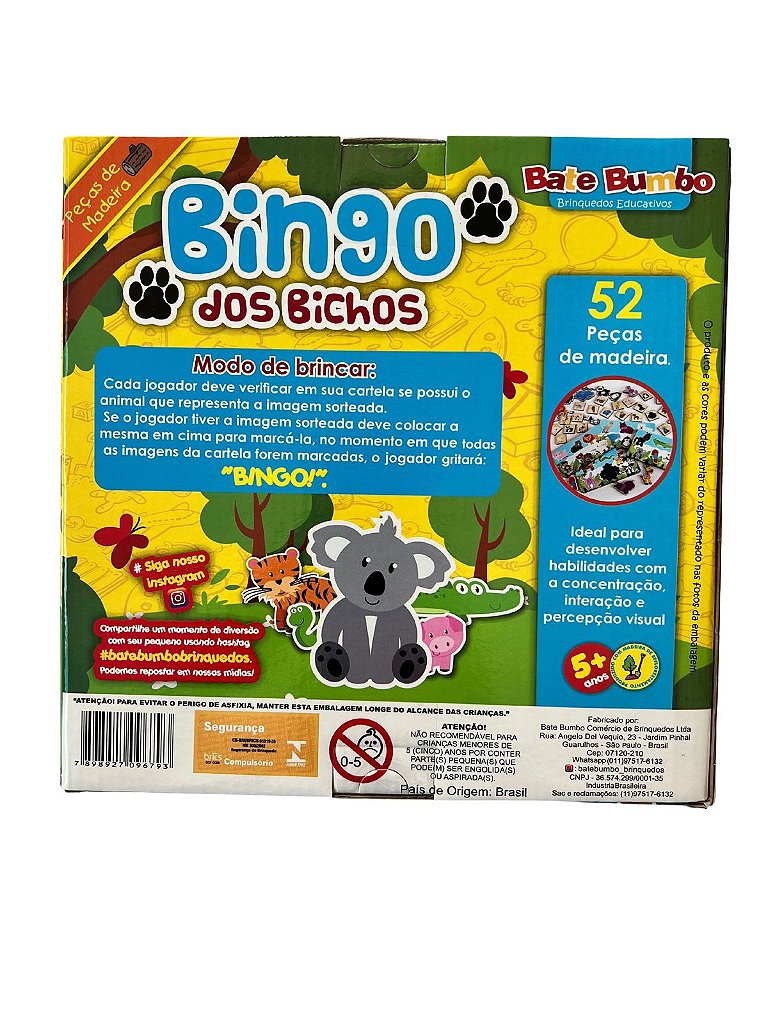 Bingo dos bichos 52 peças jogo educativo - BATE BUMBO - Jogos Educativos -  Magazine Luiza