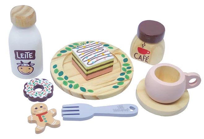 Kit de Comidinha de Brinquedo Infantil Madeira Lanche 10 Pçs