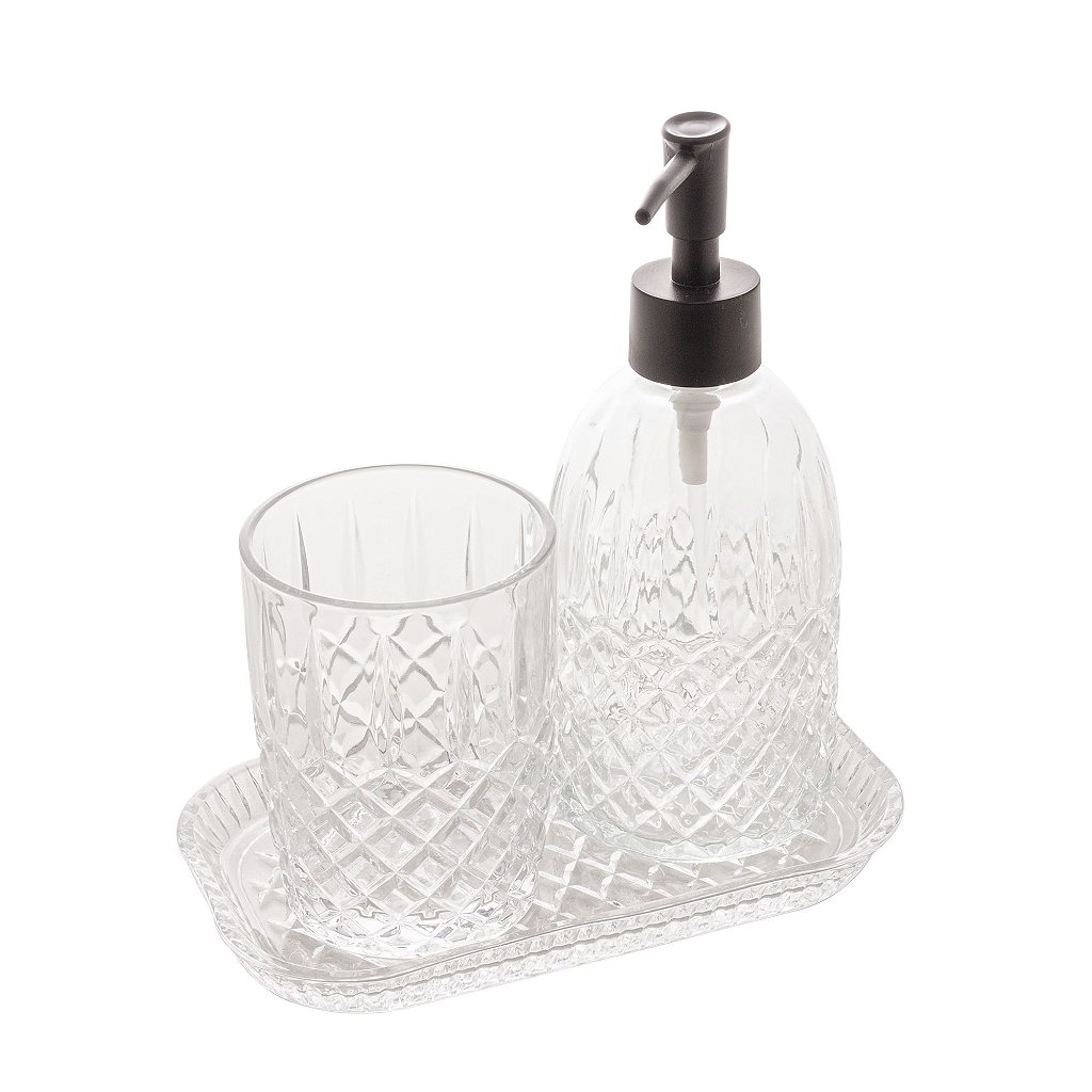 Conjunto de 3 Peças de Vidro para Banheiro Diamante - Donna Coisinha Decor