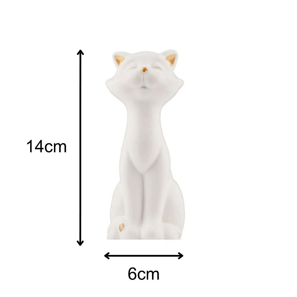 Escultura Gato de Cerâmica Geométrico Branco 17,5cm-Ela Decora