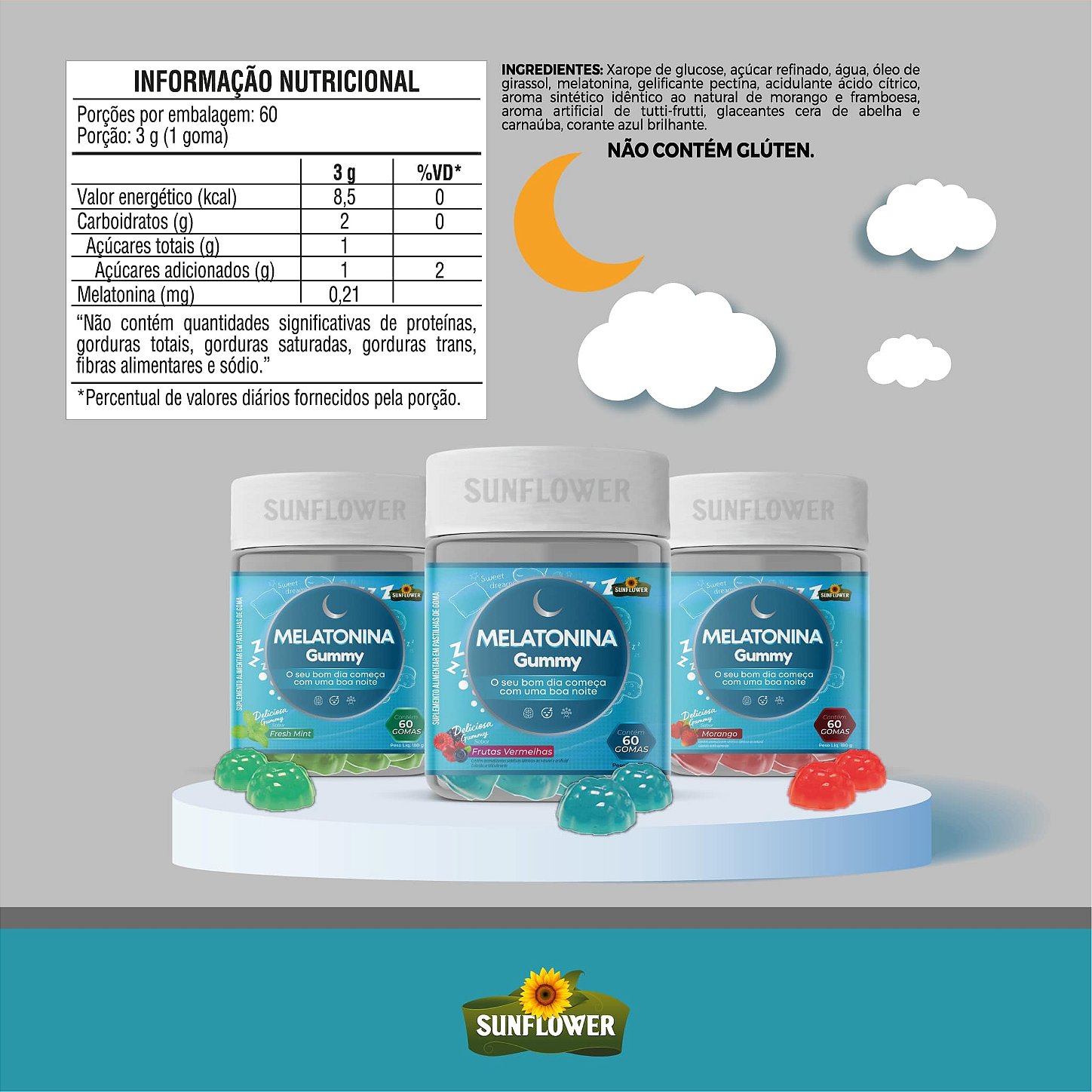 Melatonina Gummy Sunflower Frutas Vermelhas