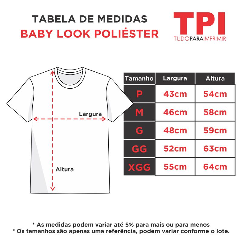 Baby Look Azul Celeste Poliéster - Tudo para Imprimir - Produtos