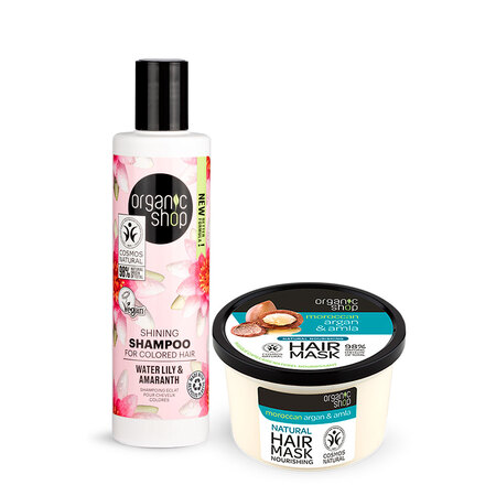 Foto do Produto Kit shampoo e Máscara Mega Brilho Organic Shop