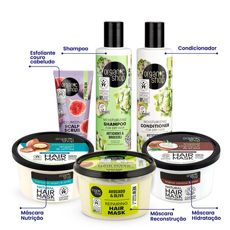 Foto do Produto Kit Cronograma Capilar Premium base Hidratação Organic Shop