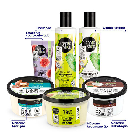 Foto do Produto Kit Cronograma Capilar Premium base Reconstrução Organic Shop