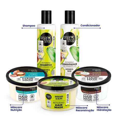 Foto do Produto Kit Cronograma Capilar Essencial base Reconstrução Organic reconstruçãop