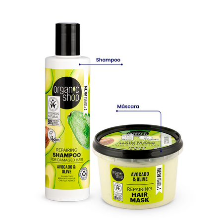 Foto do Produto Kit shampoo e Máscara Reconstrução Cabelo Danificado Organic Shop