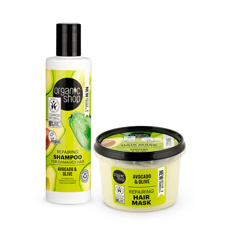 Foto do Produto Kit shampoo e Máscara Reconstrução Cabelo Danificado Organic Shop