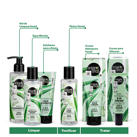 Foto do Produto Kit Facial Básico com Antiolheira Organic Shop - Aloe Vera + Abacate