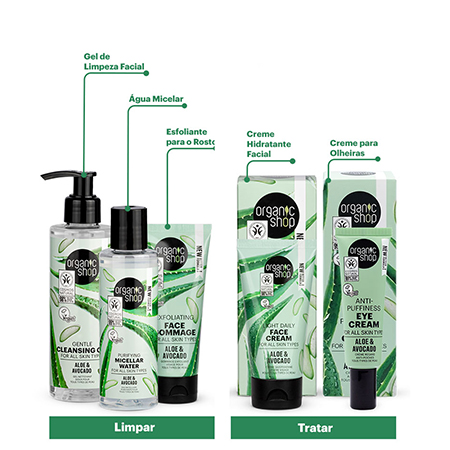 Foto do Produto Kit Facial Inicial com Antiolheira Organic Shop - Aloe Vera + Abacate