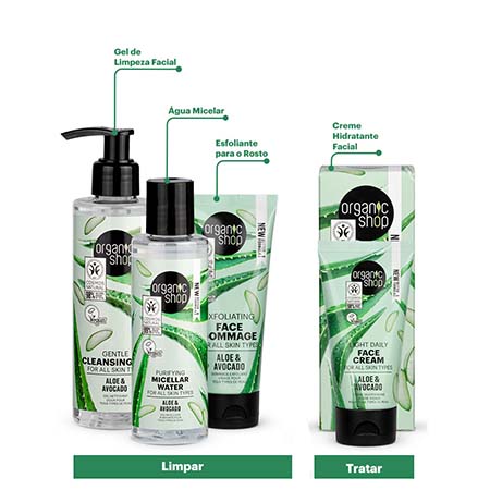 Foto do Produto Kit Limpeza + Hidratação Facial Básica Organic Shop - Aloe Vera + Abacate