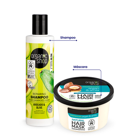 Foto do Produto Kit Shampoo e Máscara Nutrição Cabelo Ressecado Organic Shop