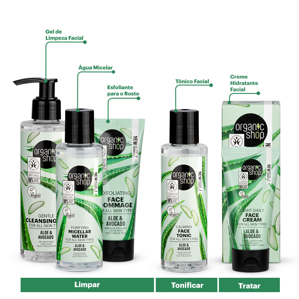 Kit Limpeza e Tonificação e Hidratação Facial Básica Organic Shop