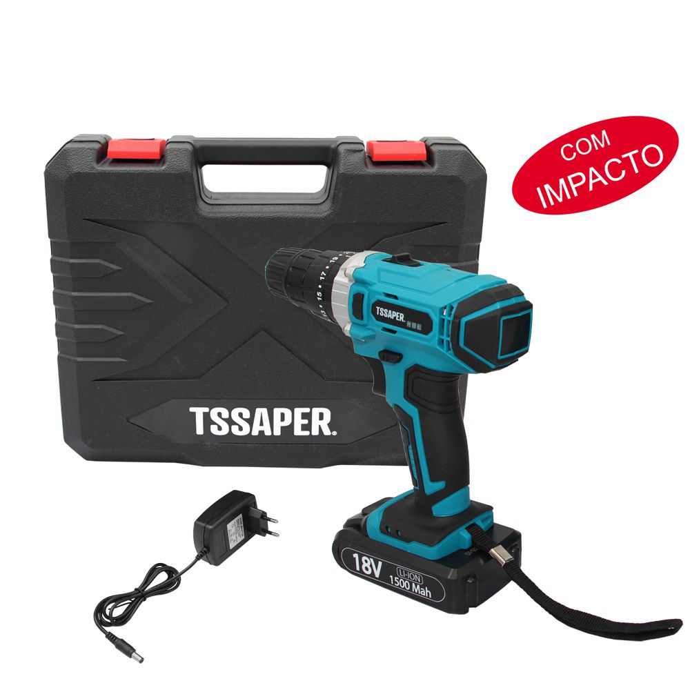 Furadeira Parafusadeira com impacto 3/8 Bateria 18v Com Acessórios