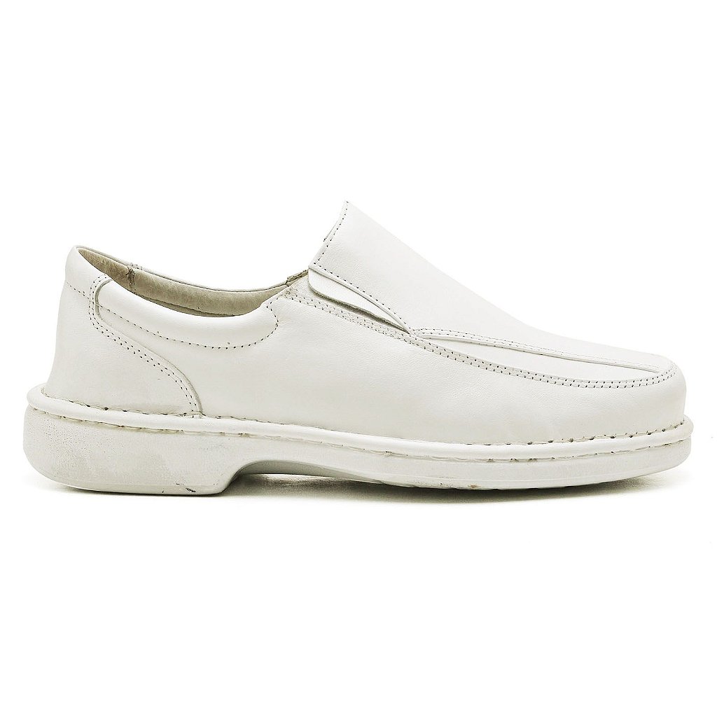 Sapato Anti-Stress Masculino Branco Couro Enfermeiro Calce Fácil - Medical  Line Calçados Confortáveis