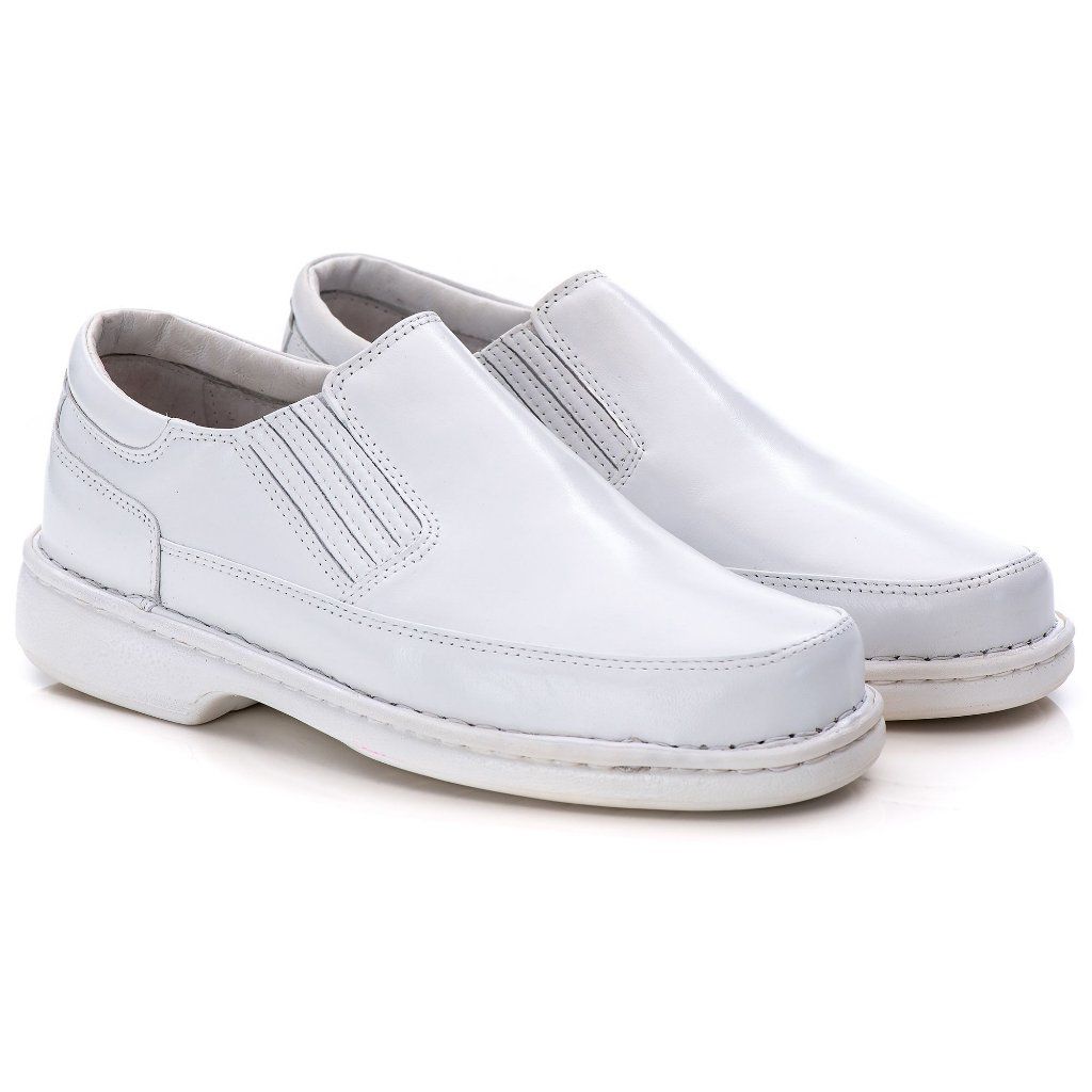 Sapato Anti-Stress Masculino Branco Ortopédico Couro Médico/enfermeiro -  Medical Line Calçados Confortáveis